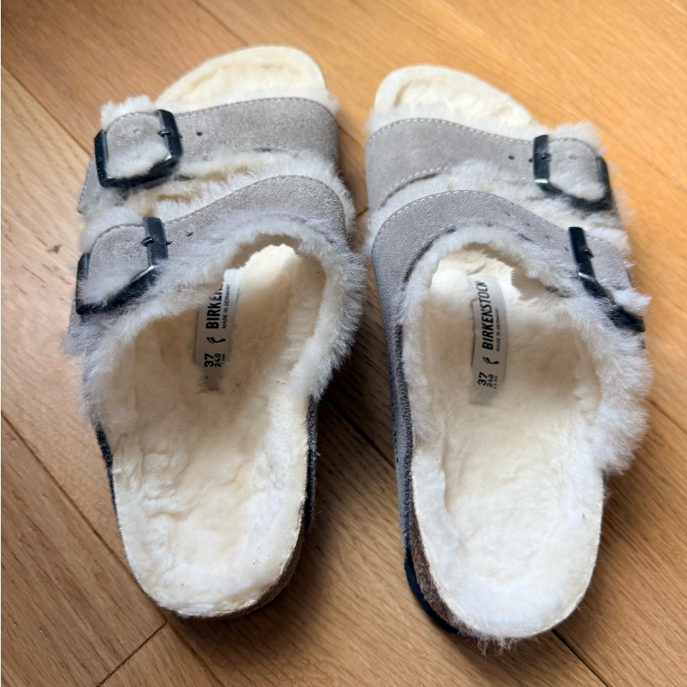 Birkenstock Gray Shearling Lined Arizona Sandals